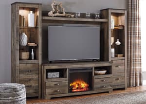 Rustic entertainment deals center with bookshelves