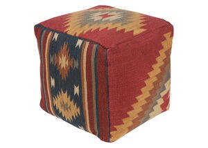 Woven Red Pouf Red