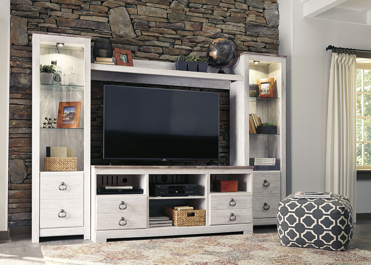 Two-Tone Classic Wall Unit W/Decorative Lights & Glass Doors