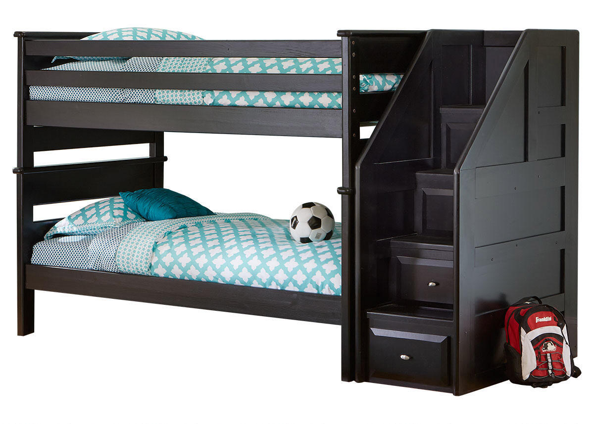 Catalina Twin Bunk Beds With Staircase, Black Bunk Bed With Stairs