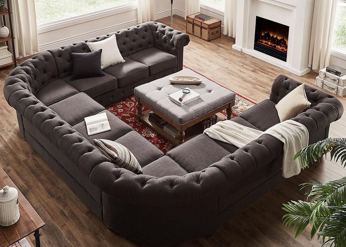 Barrington Charcoal Linen 11-Seat U Sectional