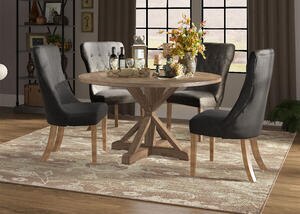 Richland 5 Pc. 60&quot; Round Table Dinette w/Charcoal Tufted Linen Chairs