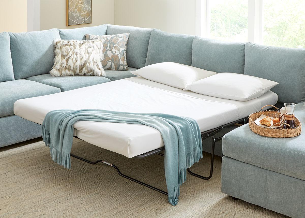 Cascade Blue 3 Pc. Sectional W/ Armless Queen Sleeper & Chaise The