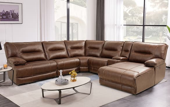 Darien Brown Leather 6 Pc. Power Reclining Sectional The RoomPlace