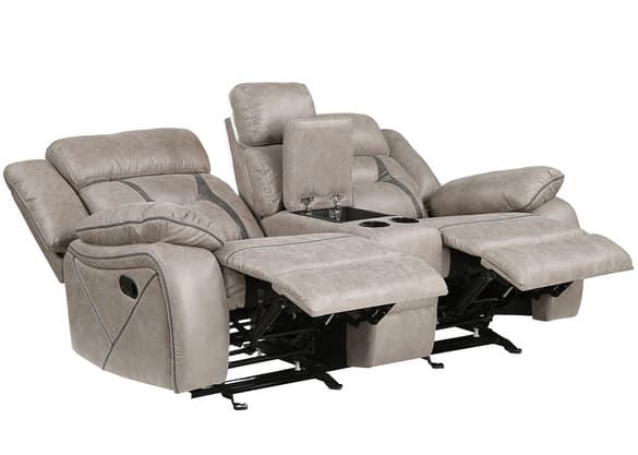 Tucker Dual Reclining Glider Console Loveseat - The RoomPlace Tucker Dual Reclining Glider Console Loveseat - The RoomPlace