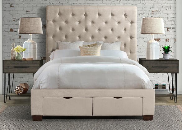 Marbella Beige King Upholstered Storage Bed - The RoomPlace