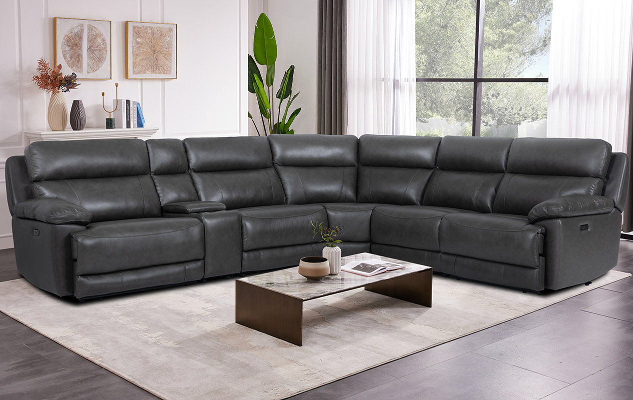 Gray leather power reclining sectional hotsell