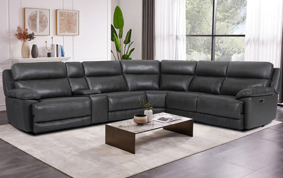 Grey leather power reclining sectional discount