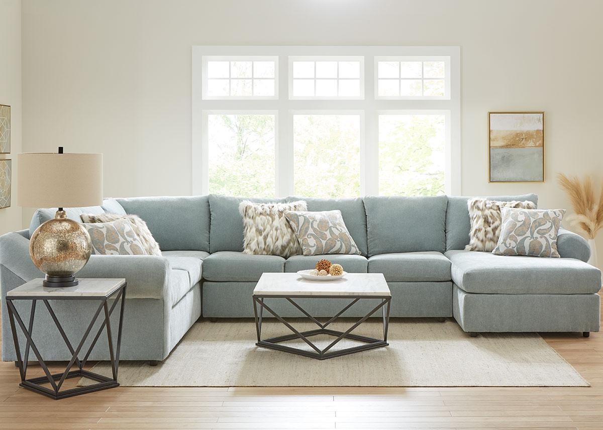 Cascade Blue 3 Pc. Sectional W/ Armless Queen Sleeper & Chaise The